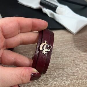 Hand made pomegranate shape Burgundy Leather Bracelet with 925 Silver